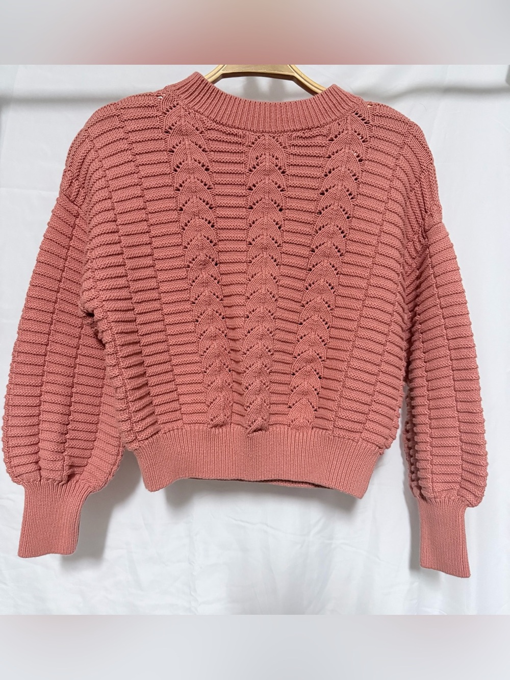 Women's Dusty Rose Cable-Front Crewneck Sweater